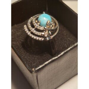 Women's Size 8 Sterling Silver 925 Ring with Larimar Stone & CZ New with box